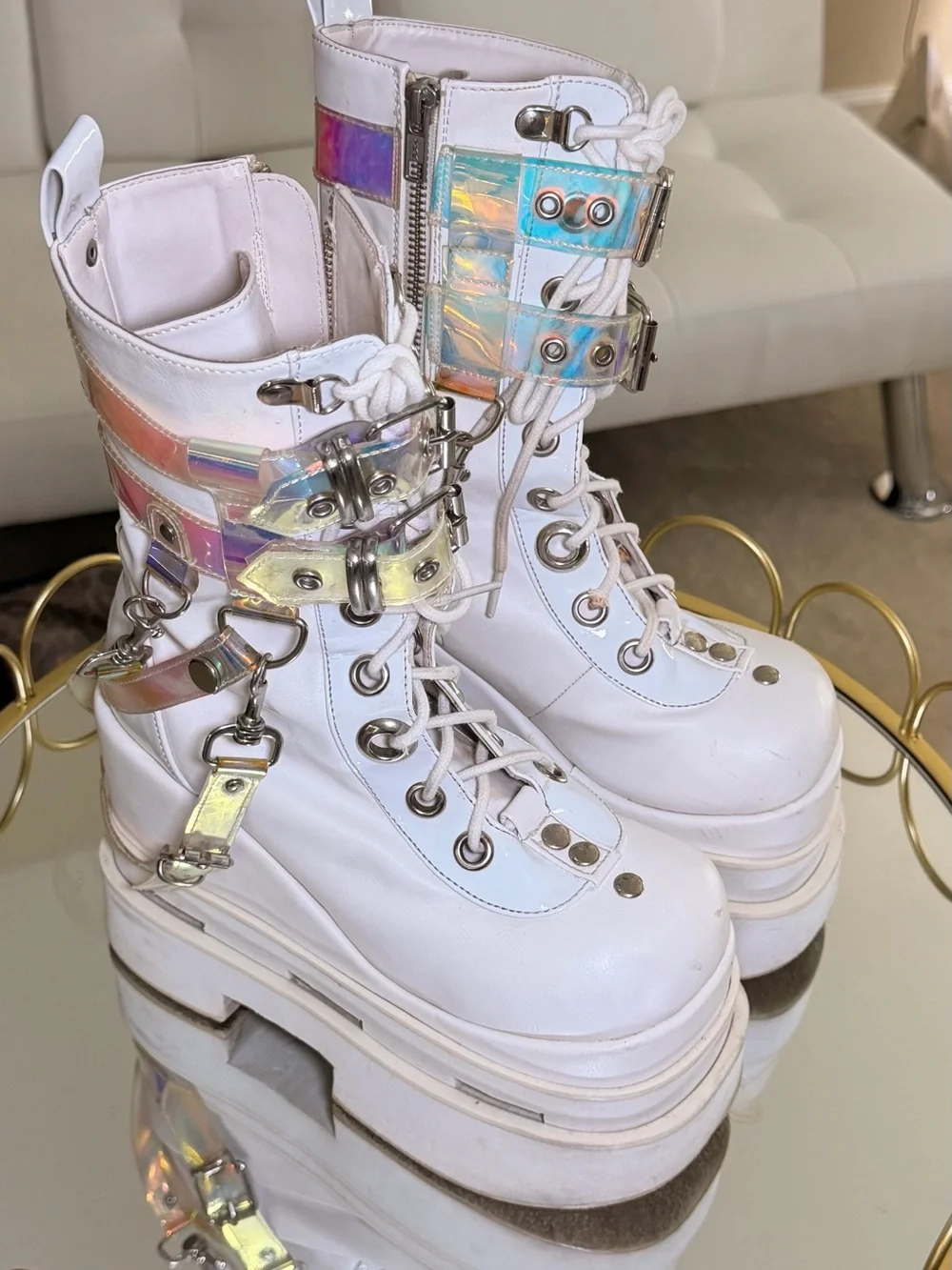 Cash Sold 📣 Women's Demonia Eternal 115 Triple Tiered Mid Calf Boot Size 7